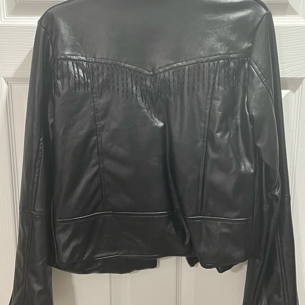 Women’s Black Faux Leather Moto Jacket, Size Medium
